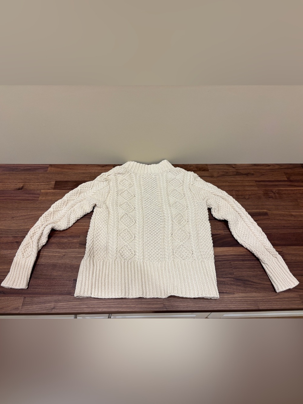 L.L. Bean Cream Cable-Knit Cotton Fisherman’s Sweater Cardigan - Picture 4 of 6